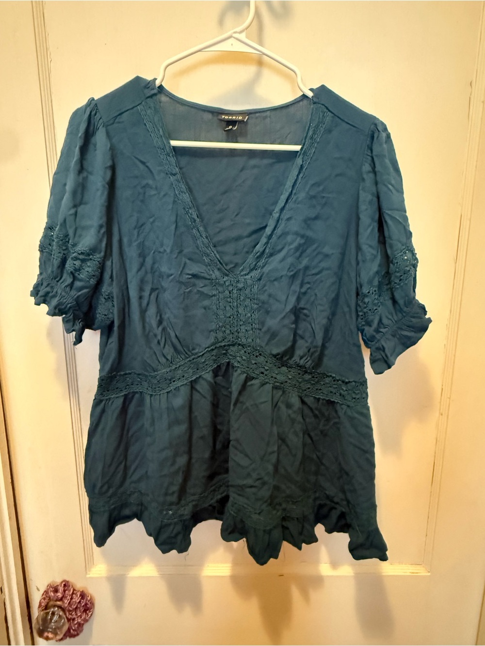 torrid Teal V-Neck Lace-Trim Tunic